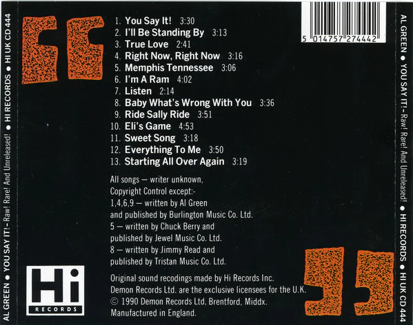 Al Green - You Say It! - Raw! Rare! And Unreleased! (CD) - Image 2