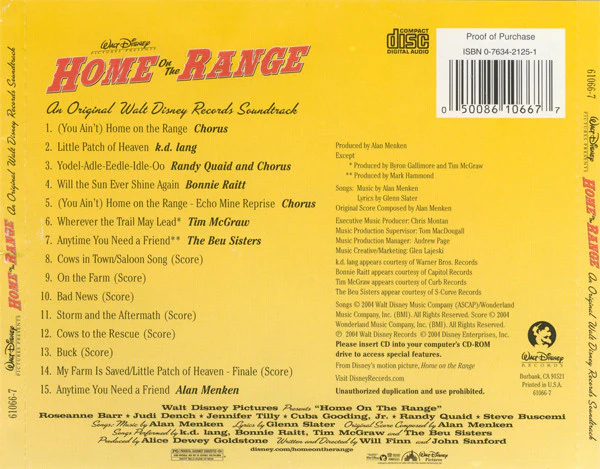 Alan Menken, Glenn Slater  - Home On The Range (An Original Walt Disney Records Soundtrack) (CD) - Image 2