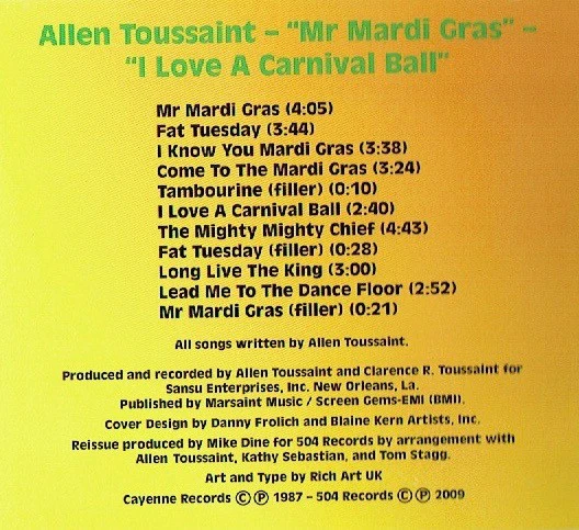 Allen Toussaint - Mr. Mardi Gras (I Love A Carnival Ball) (CD) - Image 3