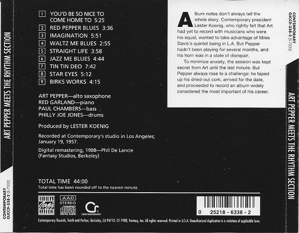 Art Pepper - Art Pepper Meets The Rhythm Section (CD) - Image 2