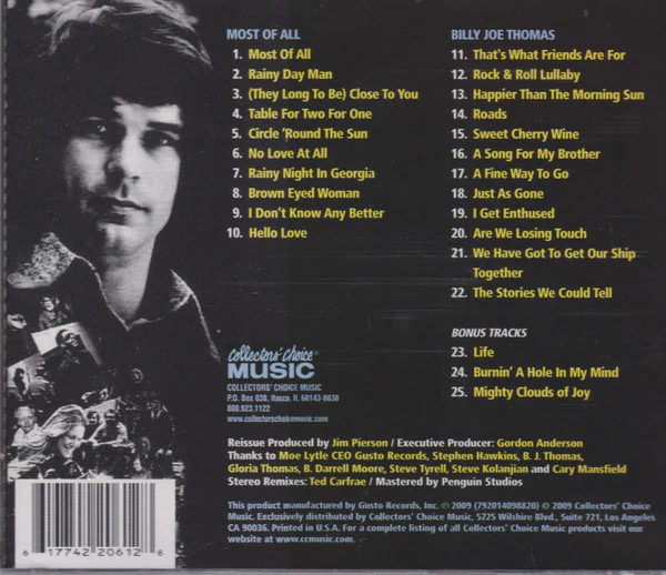 B.J. Thomas - Most Of All / Billy Joe Thomas (CD) - Image 3