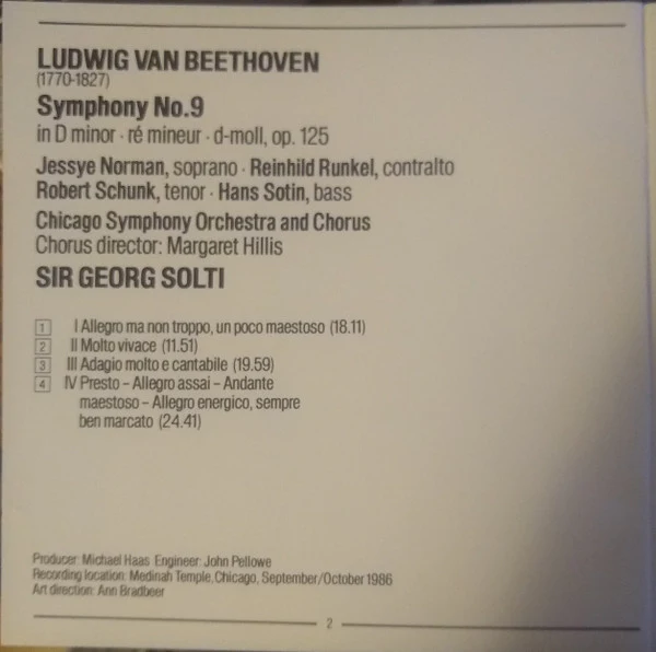 Beethoven* - Solti* / Chicago Symphony Orchestra / Chicago Symphony Chorus / Lorengar* / Minton* / Burrows* / Talvela* - Symphony No. 9 In D Minor, Op. 125 'Choral' (CD) - Image 3
