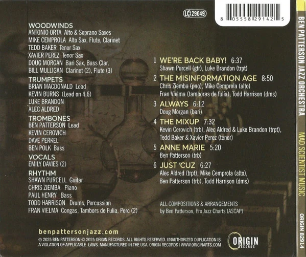 Ben Patterson Jazz Orchestra - Mad Scientist Music (CD) - Image 2