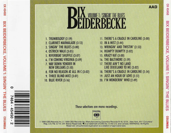 Bix Beiderbecke - Volume 1 - Singin' The Blues (CD) - Image 2