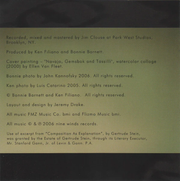 Bonnie Barnett And Ken Filiano - Trio For Two (CD) - Image 3
