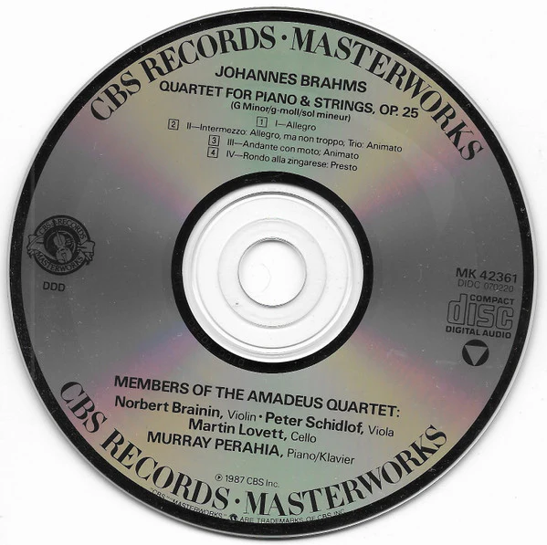 Johannes Brahms, Murray Perahia, Amadeus-Quartett - Piano Quartet, Op.25 (CD) - Image 3