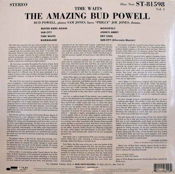 Bud Powell - Time Waits (The Amazing Bud Powell) (Vinyl) - Image 2