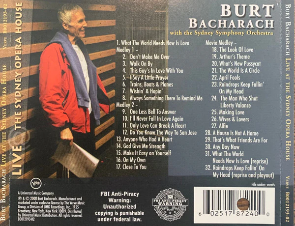 Burt Bacharach With The Sydney Symphony Orchestra - Live At The Sydney Opera House (CD) - Image 2