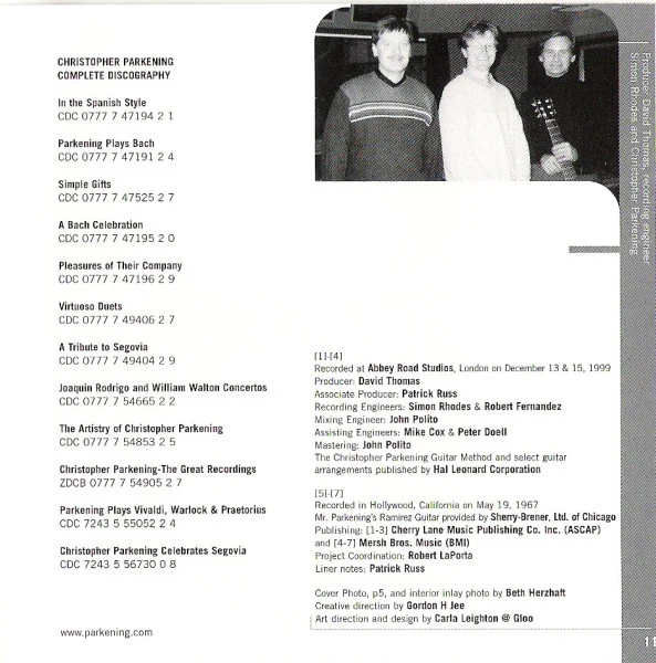 Christopher Parkening, Elmer Bernstein, Isaac Albéniz Albéniz Jack Marshall, London Symphony Orchestra - Concerto For Guitar / The Alhambra: La Vega / Essay For Guitar (CD) - Image 3