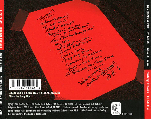 Dan Hicks And The Hot Licks* - Alive & Lickin' (CD) - Image 2