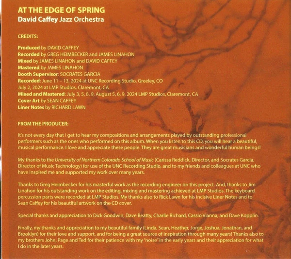 David Caffey Jazz Orchestra - At The Edge Of Spring (CD) - Image 5