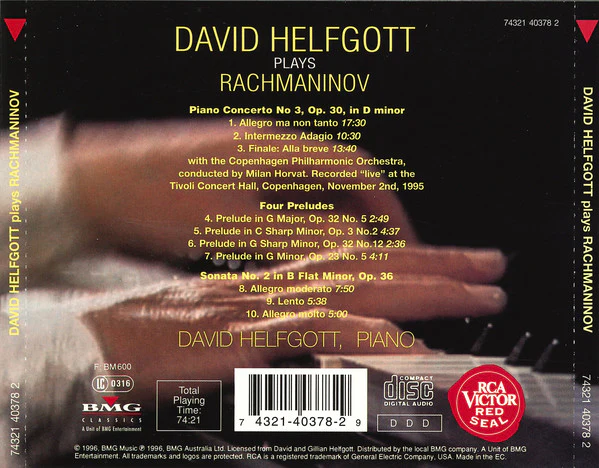 David Helfgott - David Helfgott Plays Rachmaninov - Piano Concerto No. 3, Four Preludes, Sonata No. 2 (CD) - Image 2