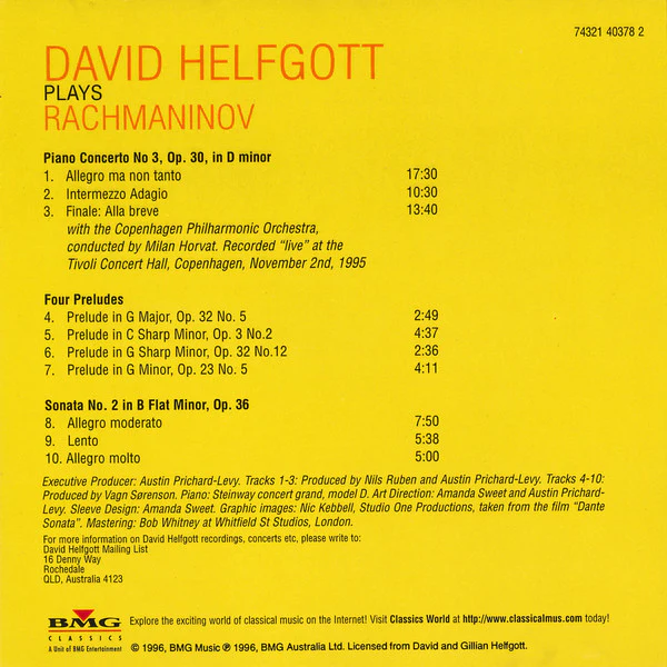David Helfgott - David Helfgott Plays Rachmaninov - Piano Concerto No. 3, Four Preludes, Sonata No. 2 (CD) - Image 4