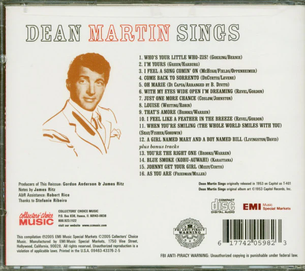 Dean Martin - Dean Martin Sings (CD) - Image 2