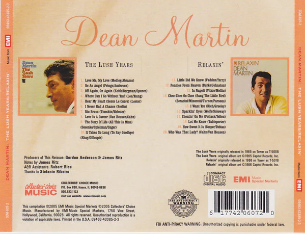 Dean Martin - The Lush Years/Relaxin' (CD) - Image 2