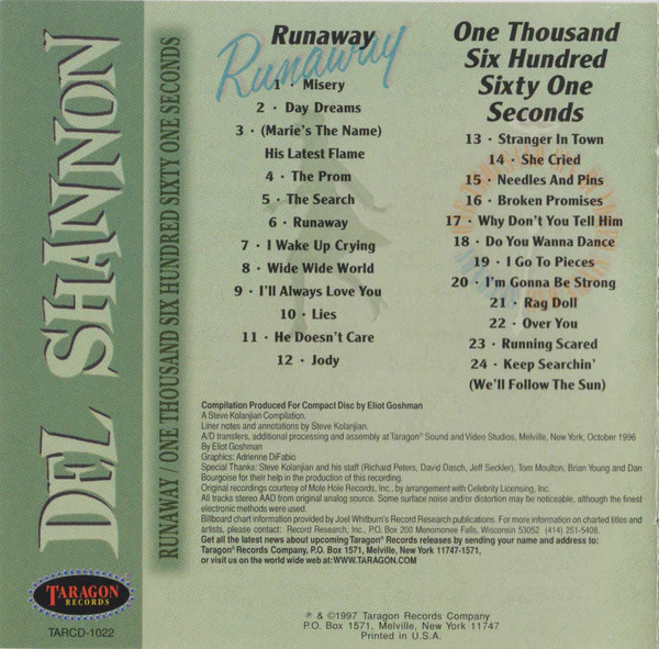 Del Shannon - Runaway / One Thousand Six Hundred Sixty One Seconds (CD) - Image 2