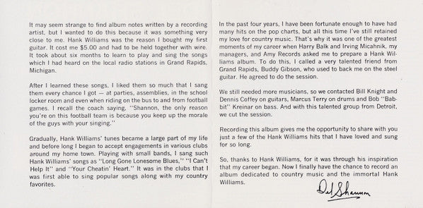 Del Shannon - Sings Hank Williams (CD) - Image 2