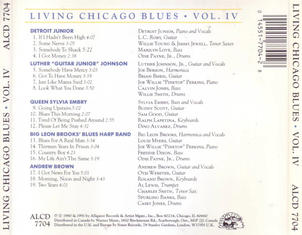 Detroit Junior / Luther "Guitar Junior" Johnson / Queen Sylvia Embry, Big Leon Brooks' Blues Harp Band, Andrew Brown - Living Chicago Blues - Volume Number 4 (CD) - Image 2