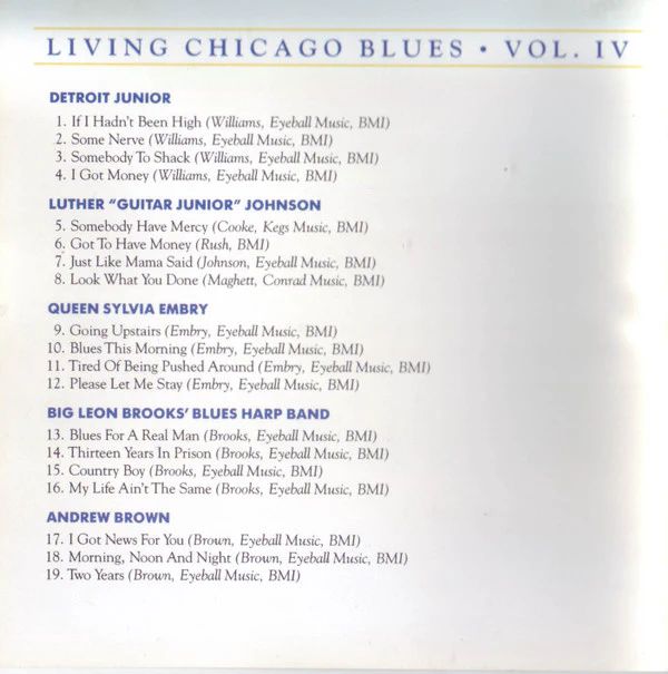 Detroit Junior / Luther "Guitar Junior" Johnson / Queen Sylvia Embry, Big Leon Brooks' Blues Harp Band, Andrew Brown - Living Chicago Blues - Volume Number 4 (CD) - Image 4