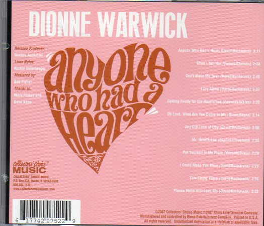 Dionne Warwick - Anyone Who Had A Heart (CD) - Image 2