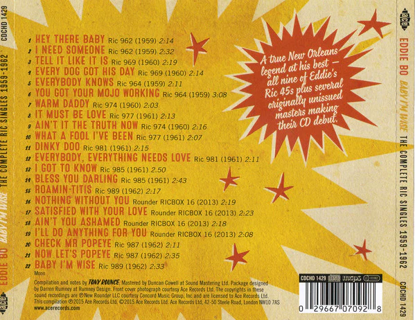 Eddie Bo - Baby I'm Wise - The Complete Ric Singles 1959-1962 (CD) - Image 2