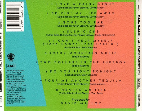 Eddie Rabbitt - All Time Greatest Hits (CD) - Image 2