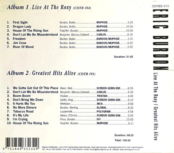 Eric Burdon - Live At The Roxy / Greatest Hits Alive (CD) - Image 2