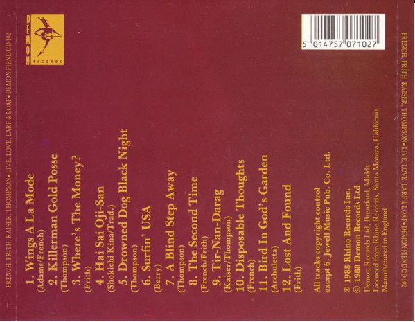 French Frith Kaiser Thompson - Live, Love, Larf & Loaf (CD) - Image 2