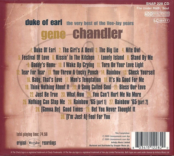 Gene Chandler - Duke Of Earl (The Very Best Of The Vee-Jay Years) (CD) - Image 2