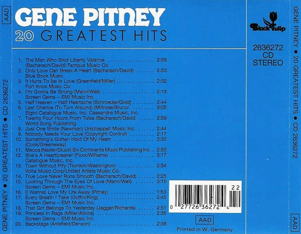 Gene Pitney - 20 Greatest Hits (CD) - Image 2