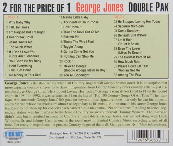 George Jones  - 2 For The Price Of 1 George Jones Double Pak Includes 32 Greatest Hits (CD) - Image 2