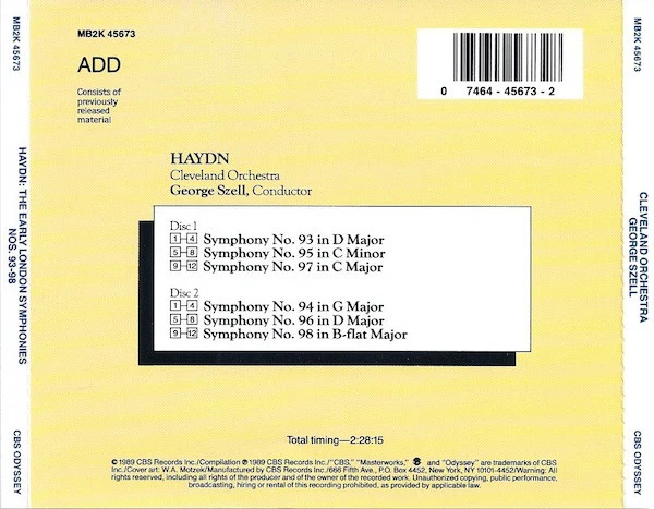 Haydn* / Cleveland Orchestra* / George Szell - The Early London Symphonies Nos. 93-98 (CD) - Image 2