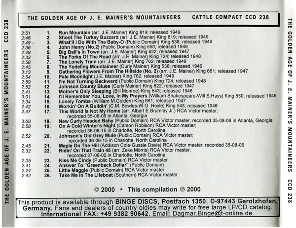 J. E. Mainer's Mountaineers* - The Golden Age of J.E. Mainer's Mountaineers (CD) - Image 2