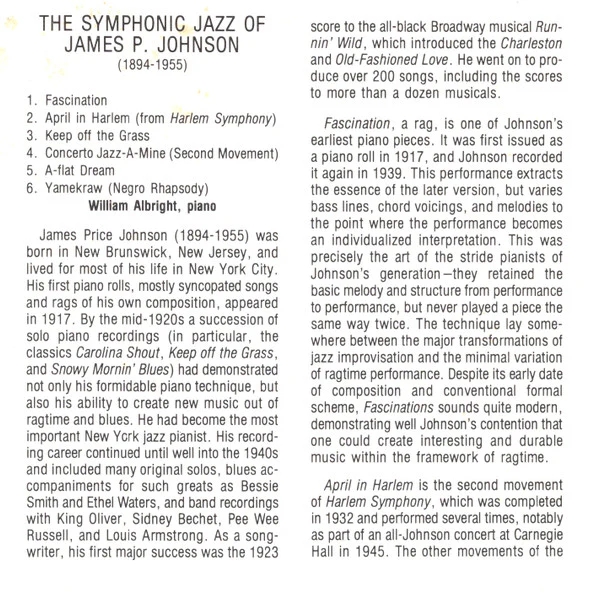 James Price Johnson - William Albright - The Symphonic Jazz Of James P. Johnson (CD) - Image 3