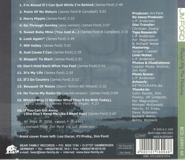 Jim Ford - Point Of No Return (CD) - Image 2