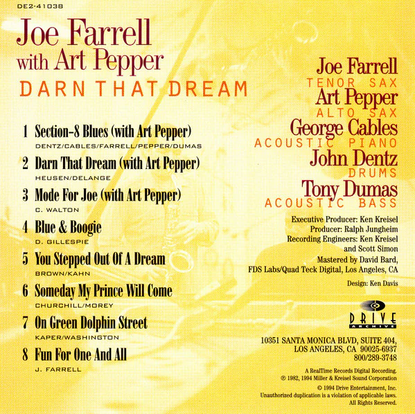 Joe Farrell With Art Pepper - Darn That Dream (CD) - Image 3
