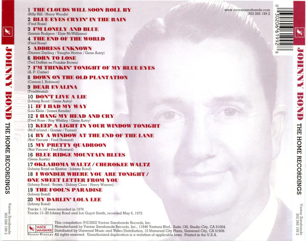 Johnny Bond - The Home Recordings (CD) - Image 2