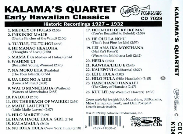 Kalama's Quartet - Early Hawaiian Classics 1927 - 1932 (CD) - Image 2