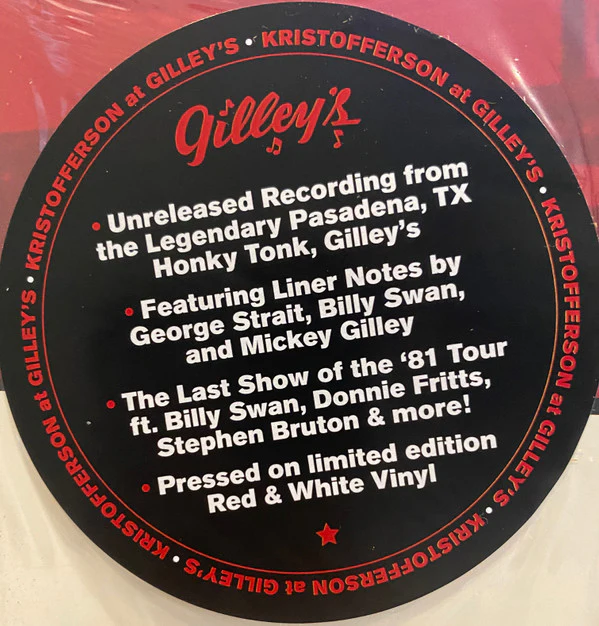 Kris Kristofferson - Live At Gilley's (LP, Album, Red) - Image 2
