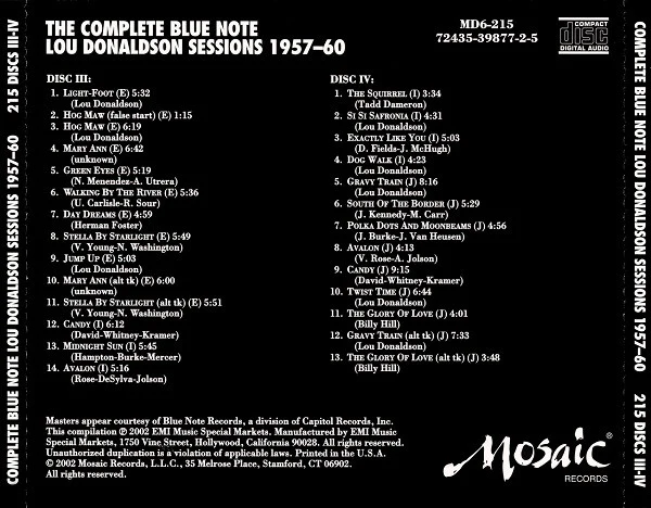 Lou Donaldson - The Complete Blue Note Lou Donaldson Sessions 1957-60 (CD) - Image 3