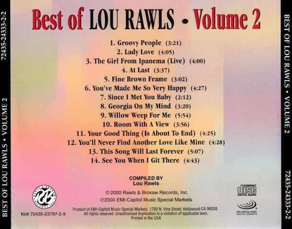 Lou Rawls - Best Of Lou Rawls - Volume 2 (CD) - Image 2