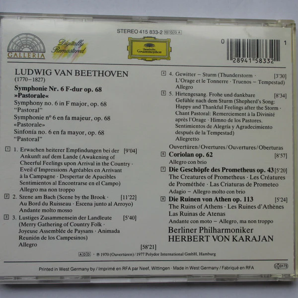Ludwig van Beethoven : Berliner Philharmoniker, Herbert von Karajan - Symphony No. 6 "Pastoral", Overtures: "The Creatures Of Prometheus", "The Ruins Of Athens", "Coriolan" (CD) - Image 2