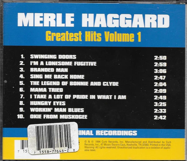 Merle Haggard - Greatest Hits Volume 1 (CD) - Image 2