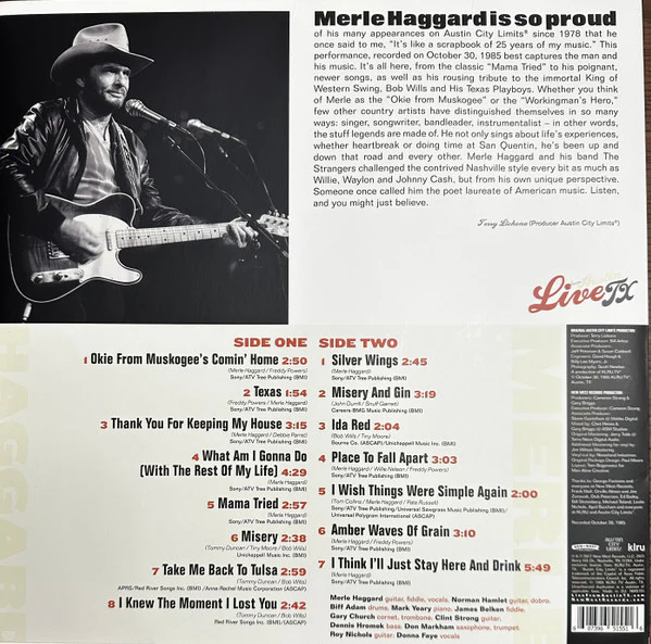 Merle Haggard - Live From Austin TX (Vinyl) - Image 2