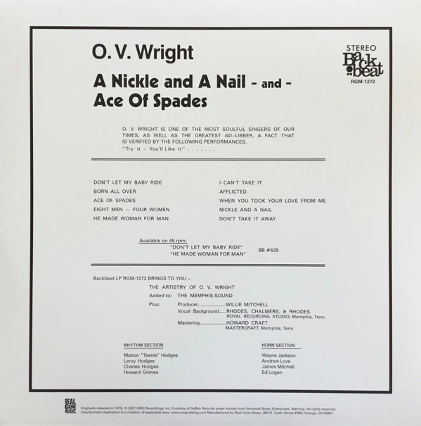 O.V. Wright - A Nickel And A Nail - And - Ace Of Spades (Vinyl) - Image 3