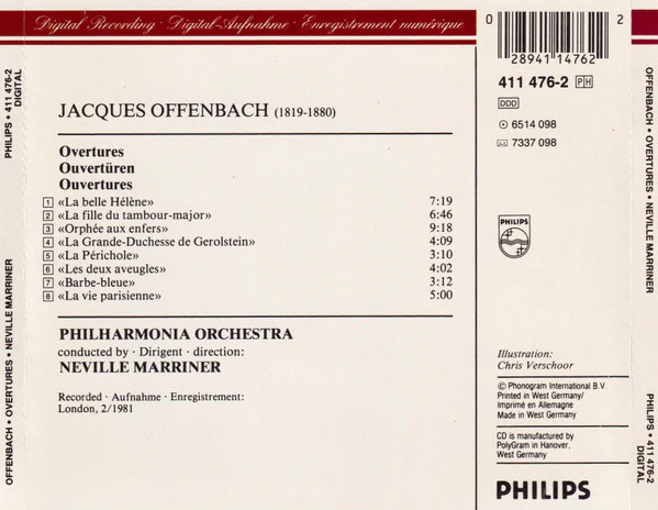 Offenbach* - Philharmonia Orchestra, Neville Marriner* - Overtures - La Vie Parisienne - La Belle Hélène - Orphée Aux Enfers (CD) - Image 2