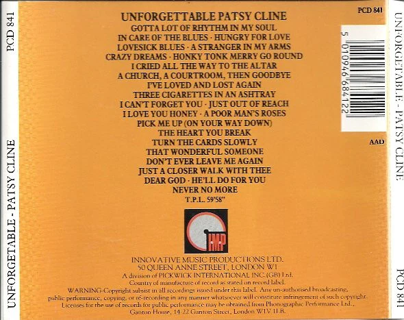 Patsy Cline - Unforgettable Patsy Cline (CD) - Image 2