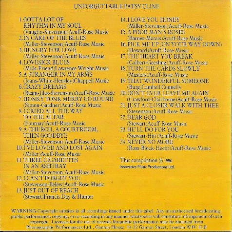 Patsy Cline - Unforgettable Patsy Cline (CD) - Image 3