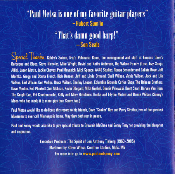 Paul Metsa And Sonny Earl - White Boys Lost In The Blues (CD) - Image 4