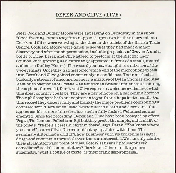 Peter Cook & Dudley Moore Present Derek & Clive - (Live) (CD) - Image 5